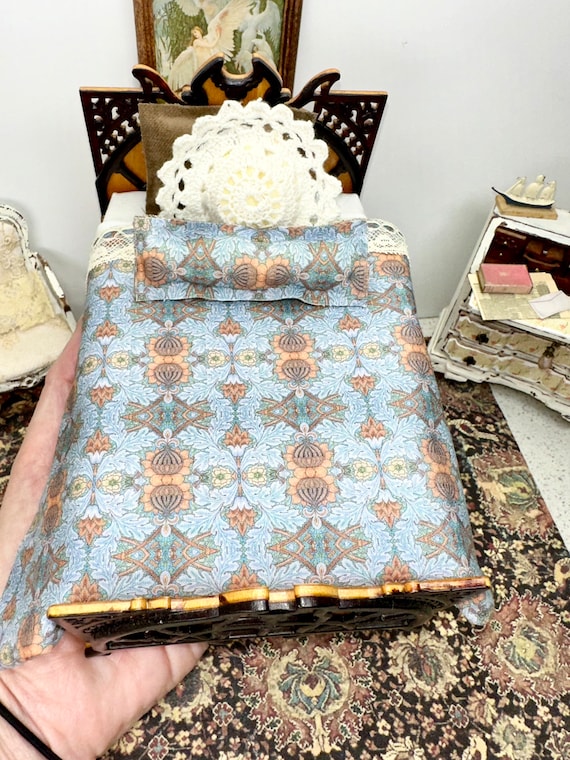 Art Nouveau Twin Dollhouse Bed Miniature Twin Bed Dollhouse Furniture OOAK 1 12 Etsy UK