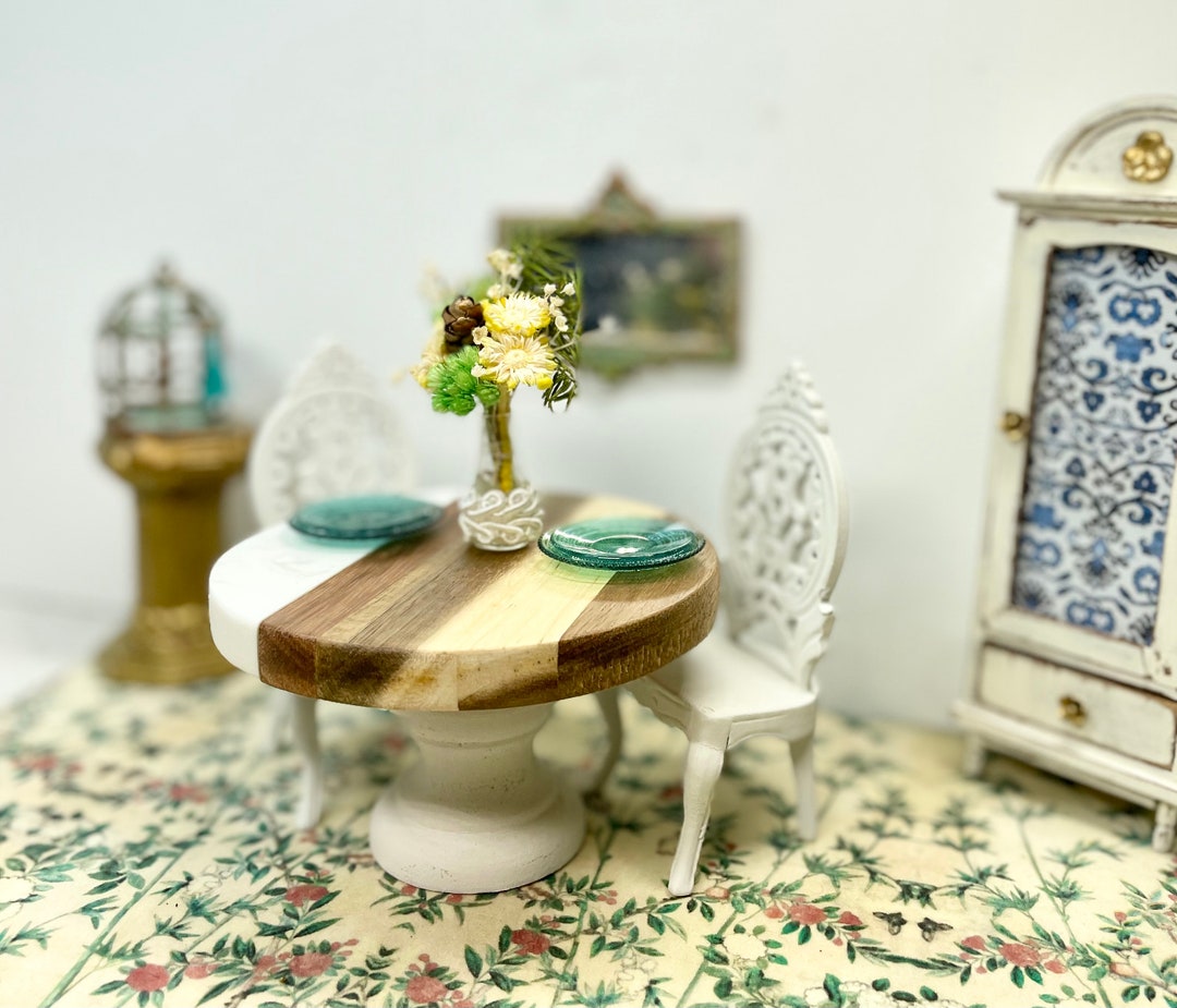 Dollhouse Dining Table Miniature Table Shabby Chic Dollhouse Etsy