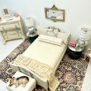 Dollhouse Bed, Miniature Bed, Dollhouse Furniture, Shabby Chic - OOAK - 1:12