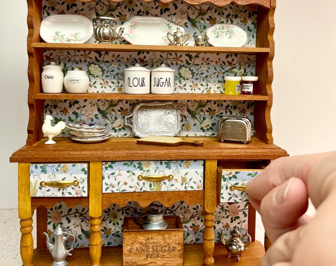 Vintage Dollhouse Kitchen Hutch, Miniature Hutch, Dollhouse