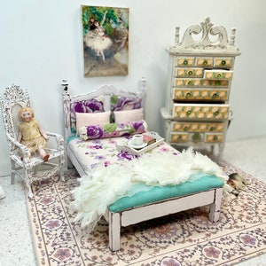 Vintage Concord Dollhouse Bed, Vintage Miniature Bed, Dollhouse Double Bed - Shabby Chic Furniture, Dollhouse Furniture - OOAK - 1:12