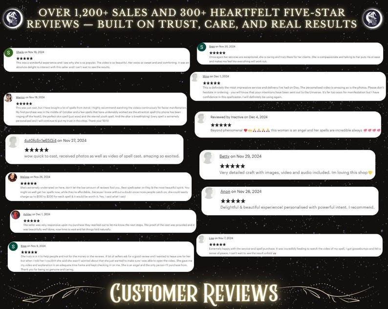 May include: A collage of customer reviews for a business with over 1,200 sales and 300 five-star reviews. The reviews highlight the positive experiences customers have had with the business, praising the quality of the products and services. The reviews are displayed on a black background with a gold star rating system.