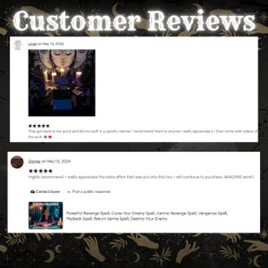 以下が含まれることがあります： Customer Reviewsというテキスト、5つ星評価、LoyalとDonnaというユーザーからのコメントが表示されたカスタマーレビューのスクリーンショット。1つのレビューには、太陽と月のモチーフが描かれたキャンドル祭壇のサムネイル画像が含まれています。