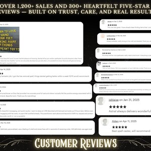 May include: A collage of customer reviews for a spell casting service. The reviews are all positive and highlight the quality of the work. The reviews include text and five-star ratings. The text includes phrases like "Astral always delivers wonderful work!" and "Best spell caster, will recommend always."
