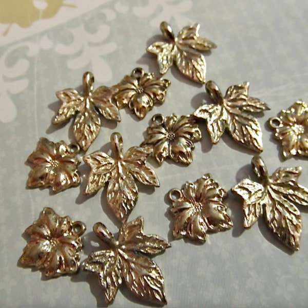 Vintage New Old Stock Gold Tone Textured Leaves Charms in Two Mixed Sizes