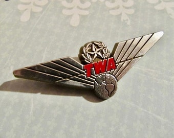 Vintage TWA Trans World Airlines Plastic Junior Pilot Wings Pin Marked Stoffel Seals Tuckahoe NY