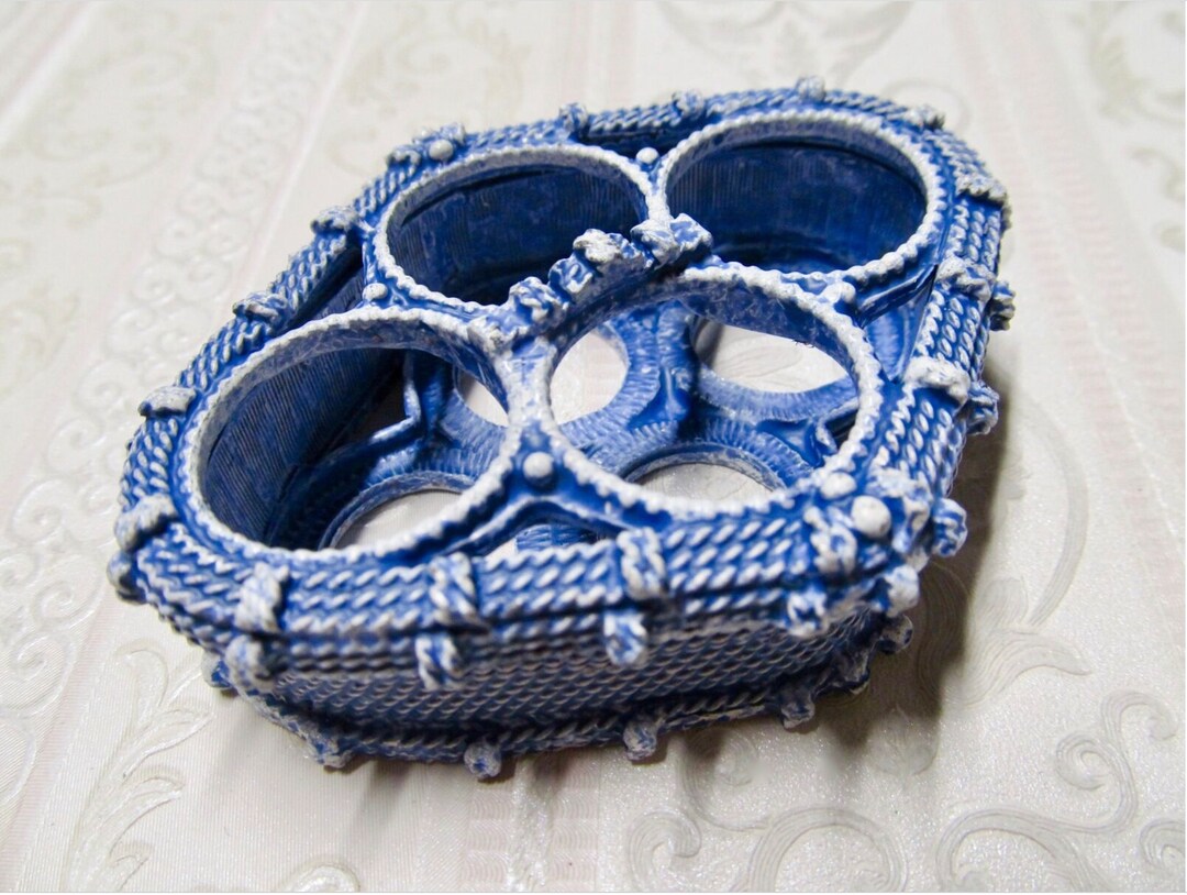 Vintage FLORENZA Whitewashed BLUE Lipstick Holder Diamond Shape New Old