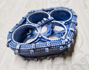 Vintage FLORENZA Whitewashed BLUE Lipstick Holder Diamond Shape New Old Stock