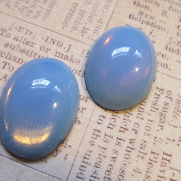 Vintage GLASS Cabochons BLUE Opalescent Gold Foil West Germany 25x18mm (2 Stones)