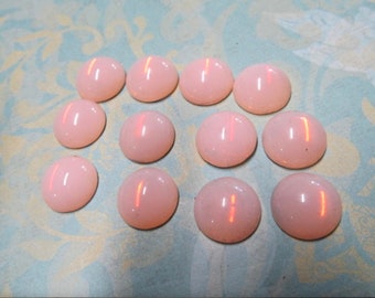 Vintage GLASS Round Cabochons PINK Opalescent Gold Foil West Germany 14mm (12 stones)