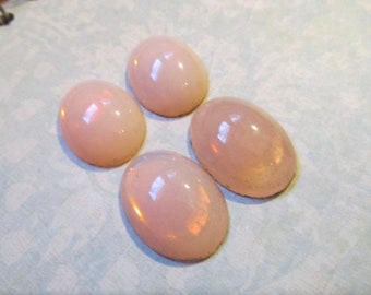 Vintage GLASS Cabochons PINK Opalescent Gold Foil West Germany 25x18mm (2 Stones)