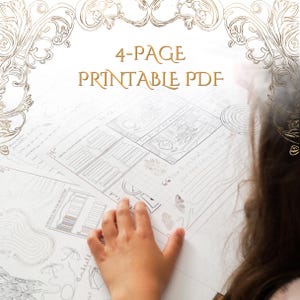 May include: A 4-page printable PDF with a decorative gold border. The pages feature sketches, diagrams, and handwritten notes. A hand is touching the paper. The text on the image reads "4-PAGE PRINTABLE PDF".