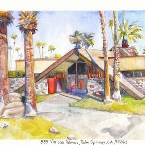 855 Via Las Palmas Original Watercolor Mid Century Modern Architecture