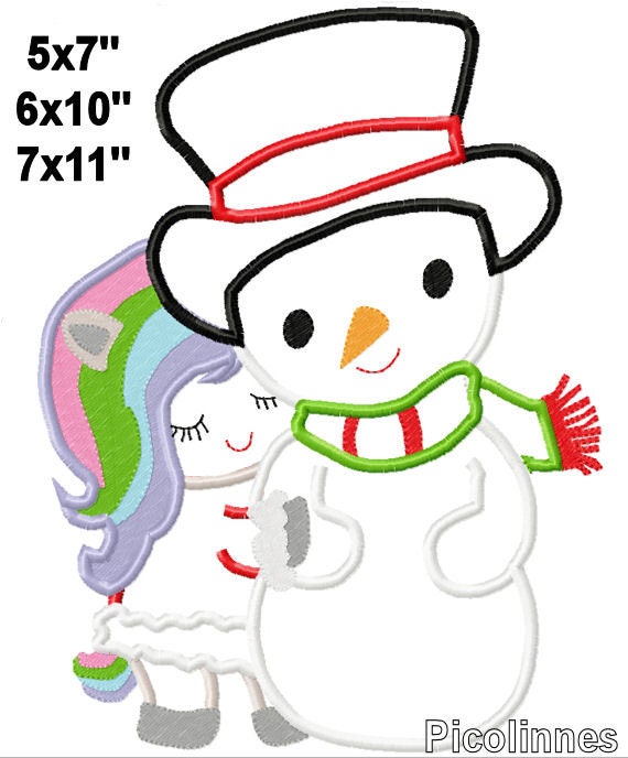 Download Christmas Winter Girl Unicorn Snowman Machine Applique ...