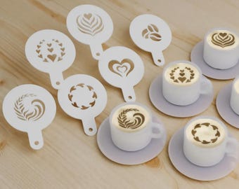 6 Piece Barista Coffee Stencil Set for Latte Art & Cappuccino Decoration 10cm x3 mm