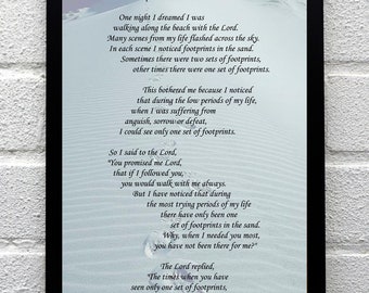 Footprints in the sand ~ strength & hope poem,A4 keepsake gift present