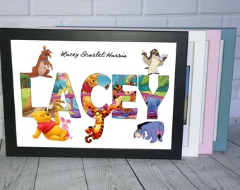 A3 Personalised NameWordArt Gift Keepsake Birthday Christmas Present Winnie Pooh