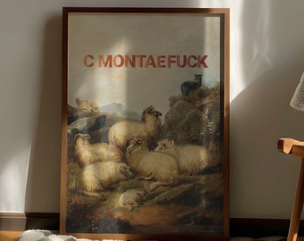 C'montaefuck / cartel / arte de la pared / ovejas de las tierras altas escocesas / vintage / escocia / diciendo