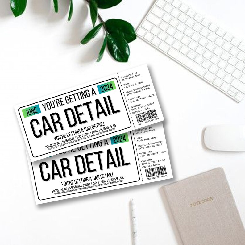 Editable Car Detailing Gift Certificate Surprise Gift Voucher, License