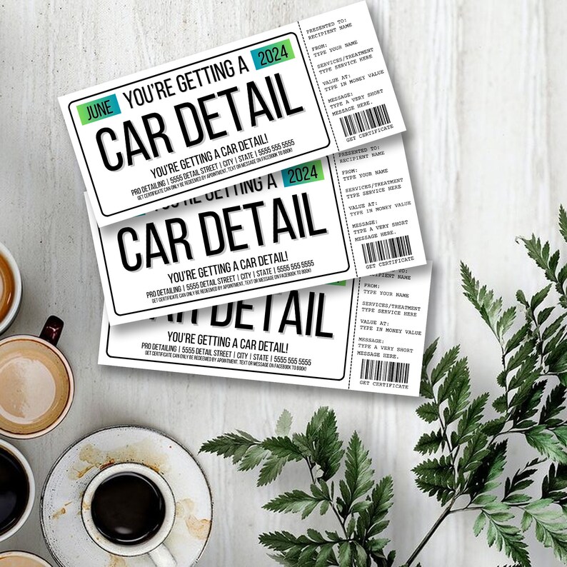 Editable Car Detailing Gift Certificate Surprise Gift Voucher, License