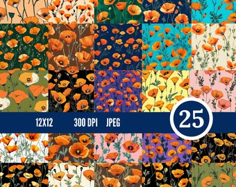 California Poppies Paper -25 Digital Paper 12x12 300 DPI JPEGS