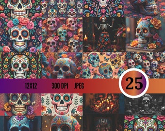 Day of the Dead Paper - 25 Digital Paper - 12x12 300 DPI JPEGS