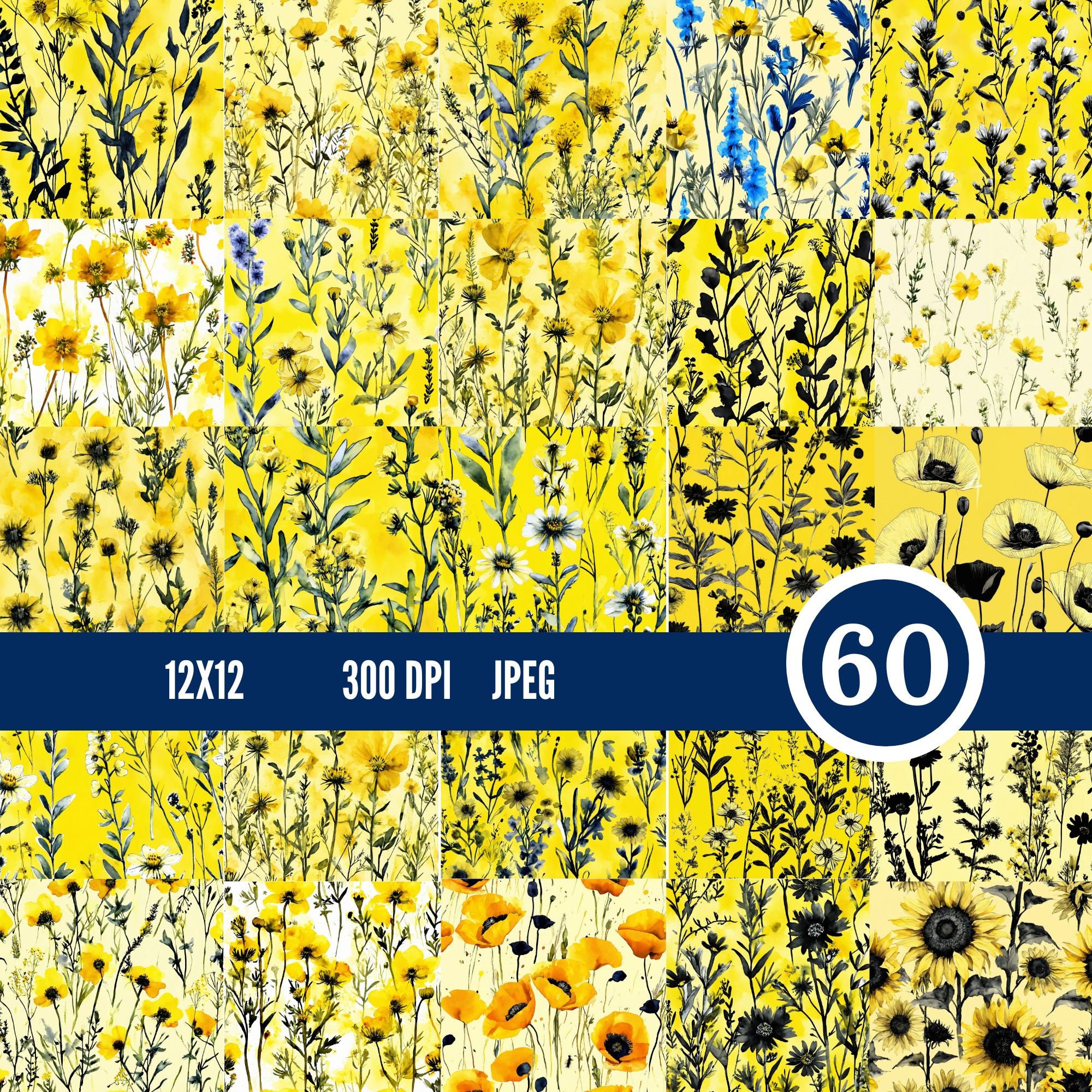 Yellow Wildflower Paper -60 Digital Paper 12x12 300 DPI JPEGS
