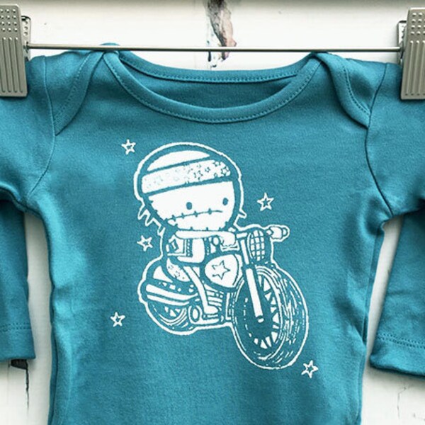 Zombie motociclista (0m) mameluco Loverocky gasolina azul Hells Angel hijos hijas de anarquía Gearhead Pelele del eje de balancín amor Rocky Zombie Hipster Punk