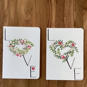 Handgemalte Aquarelle Karten für Valentinstag, Hochzeit, Jubiläum. Keine Drucke.