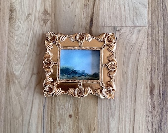 Petit paysage aquarelle peint à la main dans un mini cadre - Art de la nature