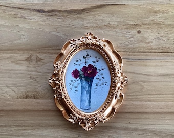 Piccola opera d'arte floreale vintage realizzata a mano con acquerello