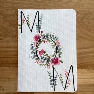 Cartão pintado à mão para a mãe. Arte original. Conjunto de dois.