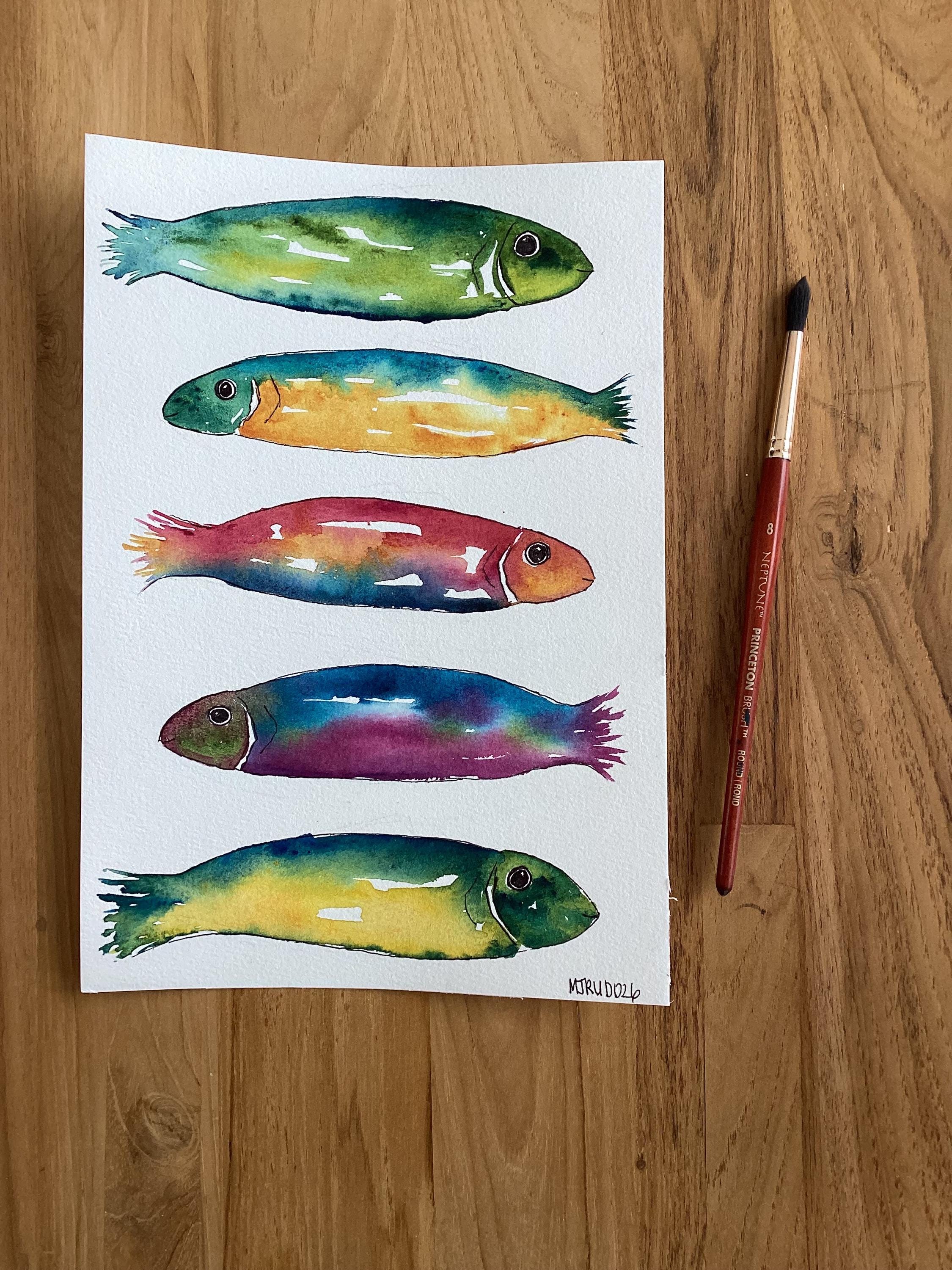 うるめイワシ水彩画 f4サイズ イワシの群れシリーズ1。オリジナル水彩画。沿岸装飾、航海装飾 - Etsy