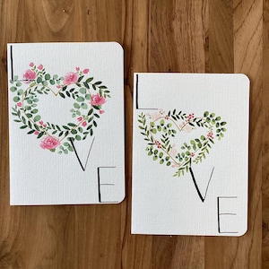 Tarjeta de aniversario pintada a mano con acuarela: boda, día de San Valentín