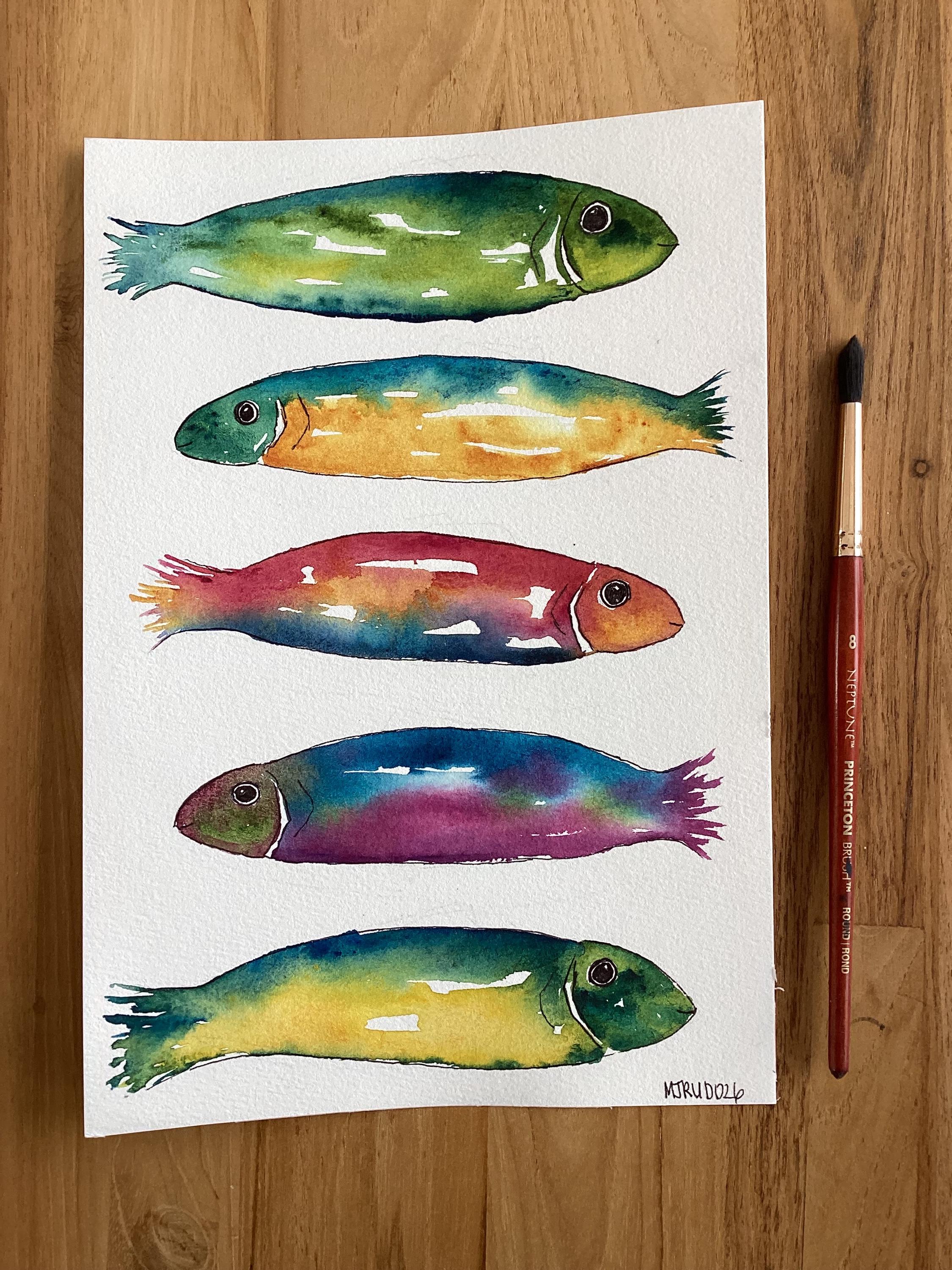 イワシの群れシリーズ1。オリジナル水彩画。沿岸装飾、航海装飾 - Etsy