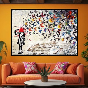Banksy Butterfly Girl Suicide, Graffiti Canvas Wall Art Print Gotowy do powieszenia