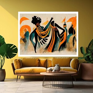 Modern African Colorful and Abstract Dancing People Canvas Wall Art Print Ready To Hang