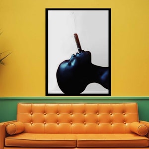 African Black Woman Smoke Canvas Wall Art Print Ready To Hang