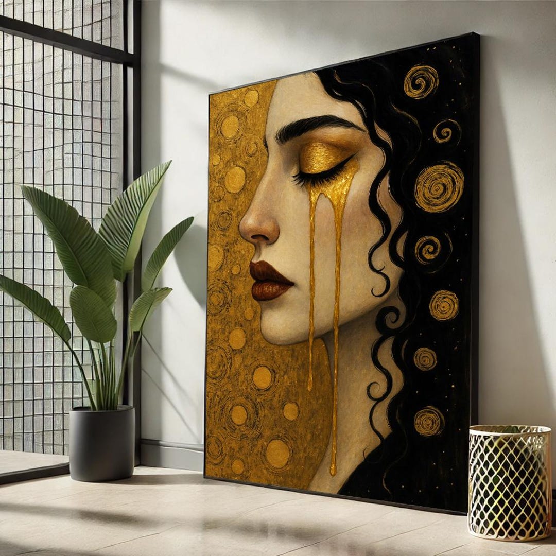 Golden Tears Woman Canvas Art | Luxe Black and Gold Portrait - Etsy