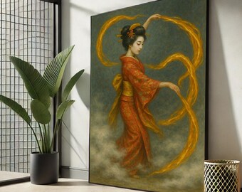 Japanese Woman in Kimono Canvas Art Print, Oriental Decor