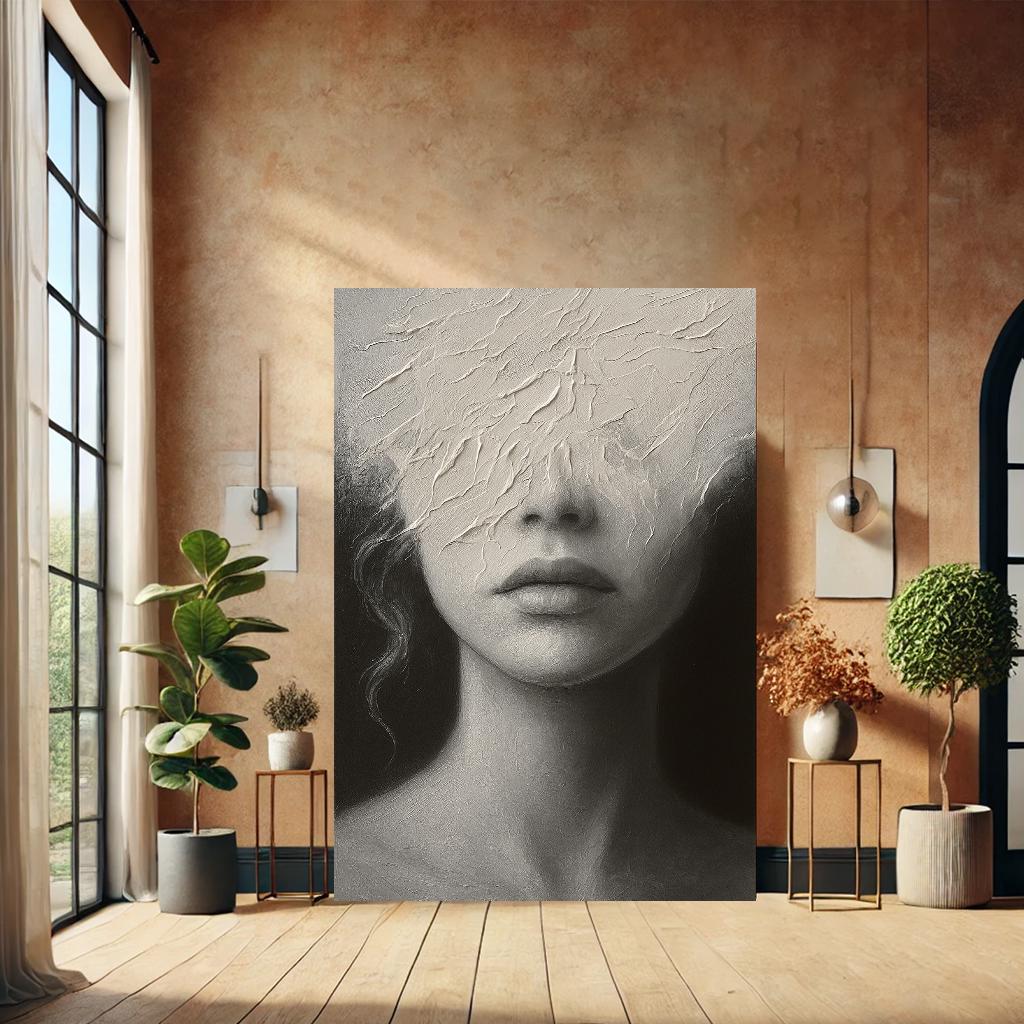 Textured Abstract Woman Face Art | Monochrome Canvas Wall Art Home ...