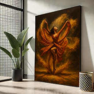 Fiery Ballet Dancer Canvas Art | Elegant Woman in Flowing Red Dress – Dynamic Wall Art for Modern Interiors