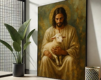 Jesus with Lamb Canvas Print, Good Shepherd, Religious Home Decor