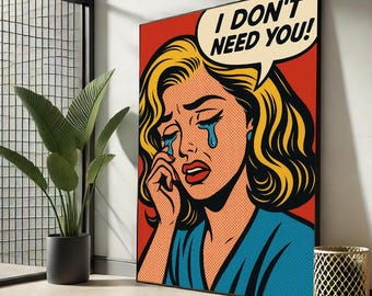 Crying Girl Pop Art Canvas Print | Retro Comic Book Style Decor