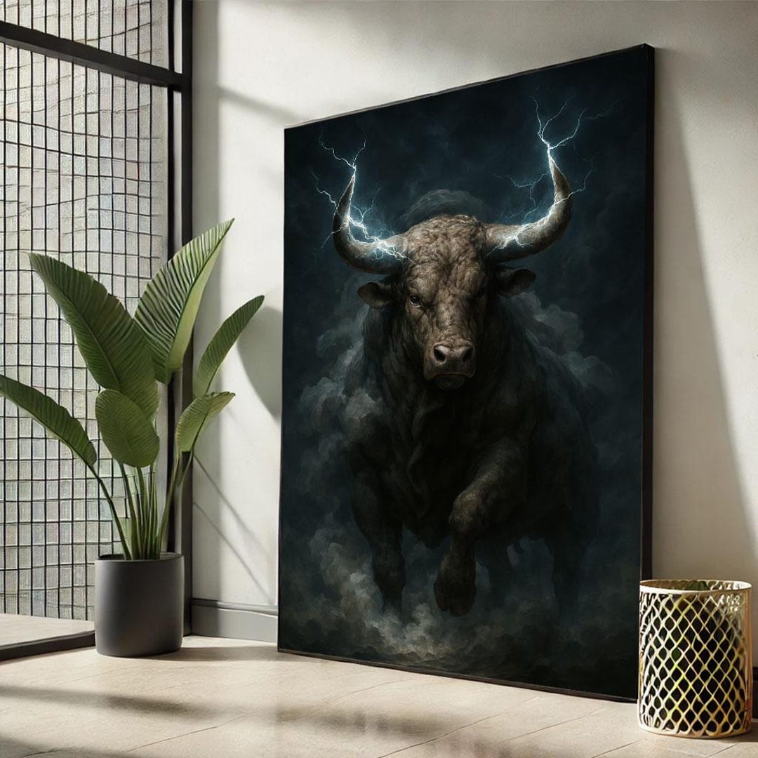 Powerful Bull Canvas Print: Dramatic Thunderstorm Wall Art - Etsy