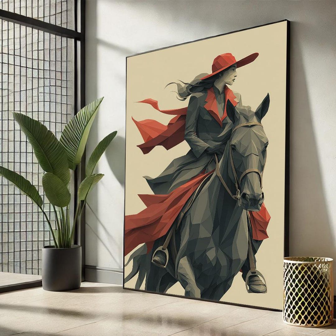Geometric Horse Rider Canvas Art Print, Bold Living Room Decor - Etsy