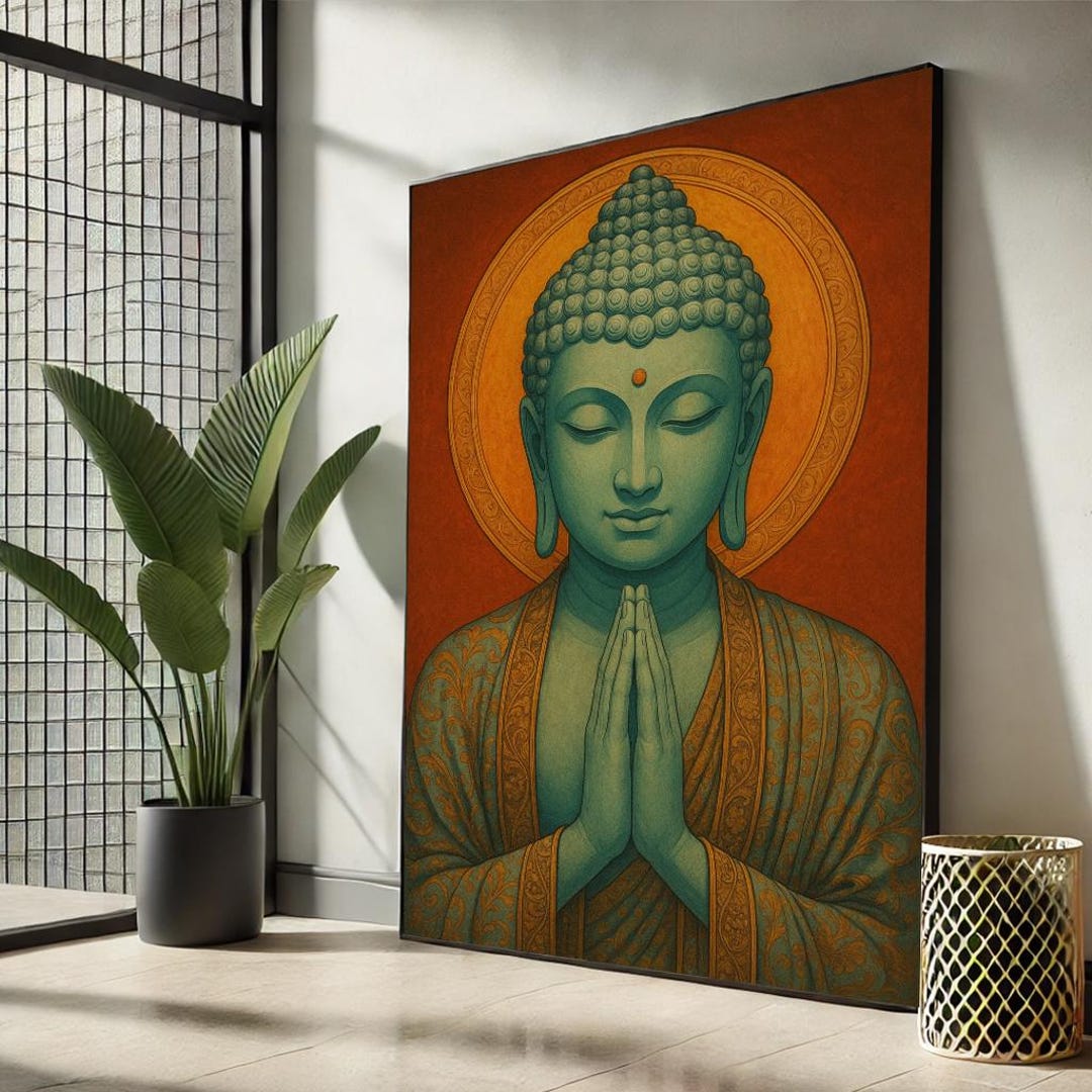 Zen Buddha Canvas Art – Turquoise Gold Meditation Print - Etsy