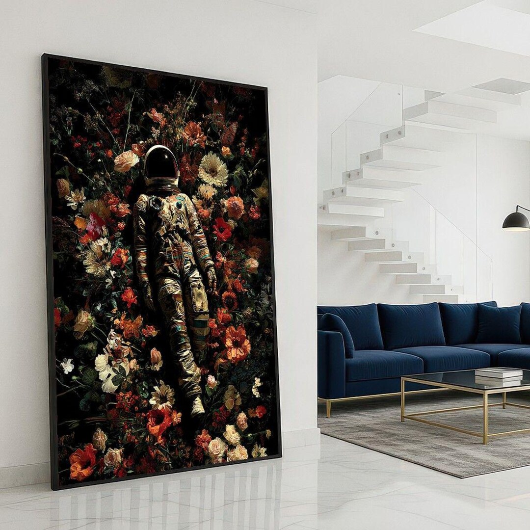 Astronaut Floral Garden Canvas Wall Art, Space Theme Art - Etsy