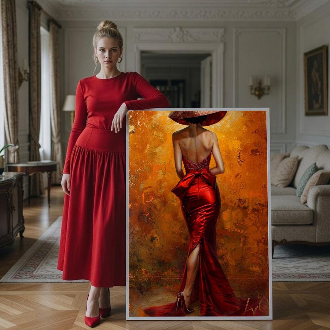 Woman in Red Dress Canvas Print, Elegant Living Room Wall Art - Etsy