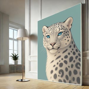 Elegant Snow Leopard Portrait Canvas Wall Art Print | Minimalist Living Room Decor | Statement Piece